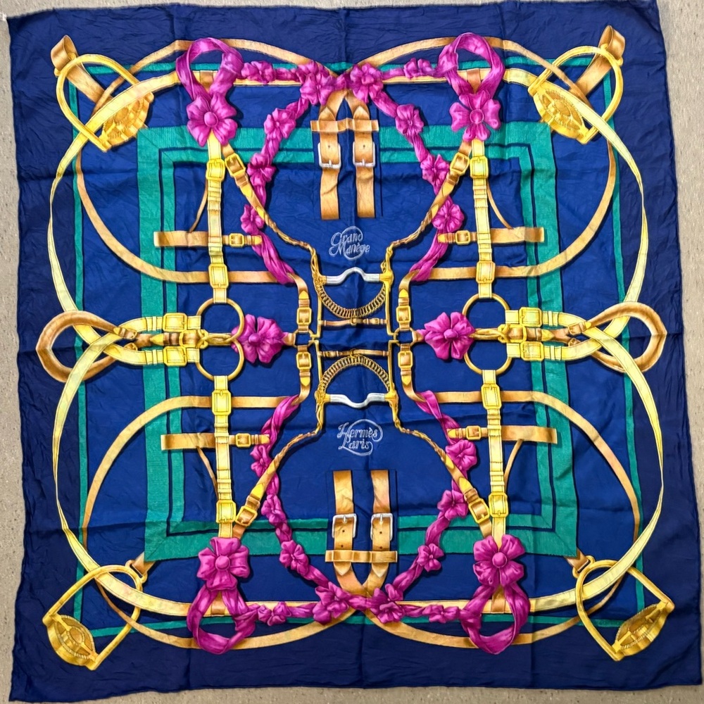 Hermes Blue and Gold Scarf